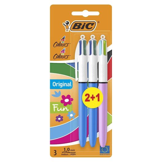 BiC 4-Colour Medium Blister Pack of 2 + 1 Free Fashion Pen, none