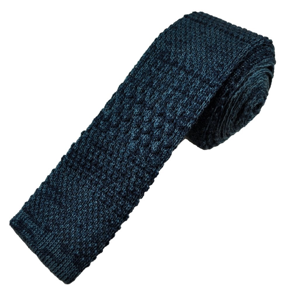 Tresanti Navy Blue & Light Blue Patterned Wool Knitted Skinny Tie