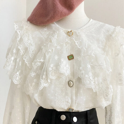 Academic Lolita Blouses Lolita Top Lace Ruffles Long Sleeves Blouse White Lolita Shirt