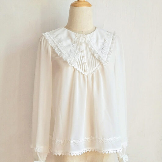 Academic Lolita Blouses Ruffles Lace Lolita Top Long Sleeves Blouse White Lolita Shirt