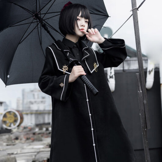 Academic Lolita Coats Black Coat Overcoat Polyester Spring Lolita Outwears