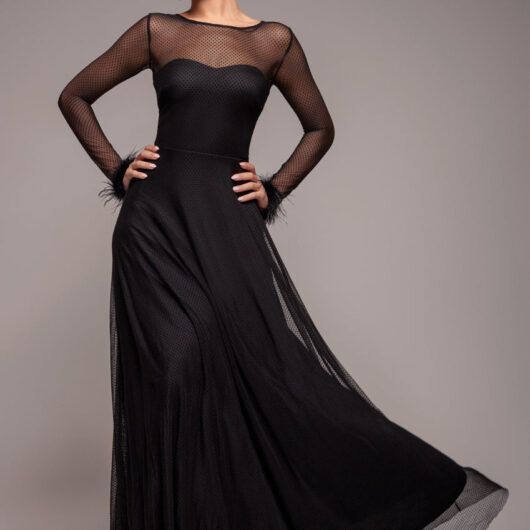 Dobby Mesh Feather Sleeve Hem Maxi Dress - Black by Goddiva