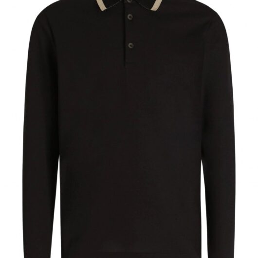 DOLCE & GABBANA CONTRAST TRIM LS POLO Size: 50, colour: BLACK