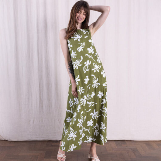 Nomads Cotton Poplin Flower Print Dress - Verdant