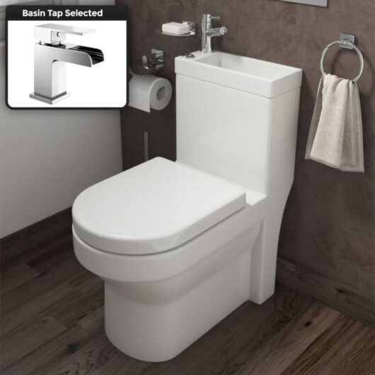 2 In 1 Compact Close Coupled Toilet and Basin Combo Space Saver with Waterfall Mono Mixer Tap