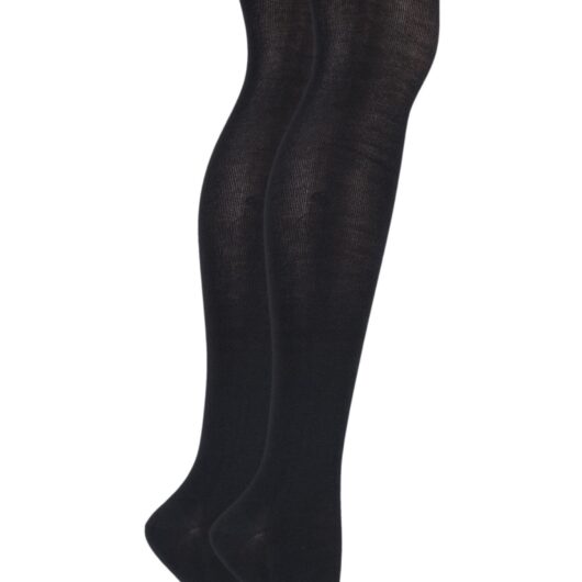 2 Pair Black Plain Bamboo Over The Knee Socks Ladies 4-8 Ladies - Elle