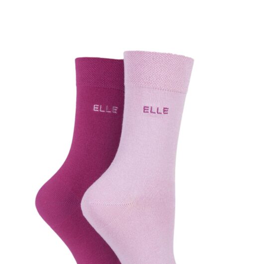 2 Pair Magenta / Pink Plain Bamboo Fibre Socks Ladies 4-8 Ladies - Elle