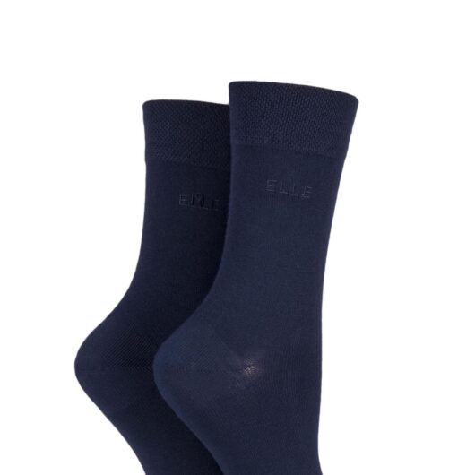 2 Pair Navy Plain Bamboo Fibre Socks Ladies 4-8 Ladies - Elle