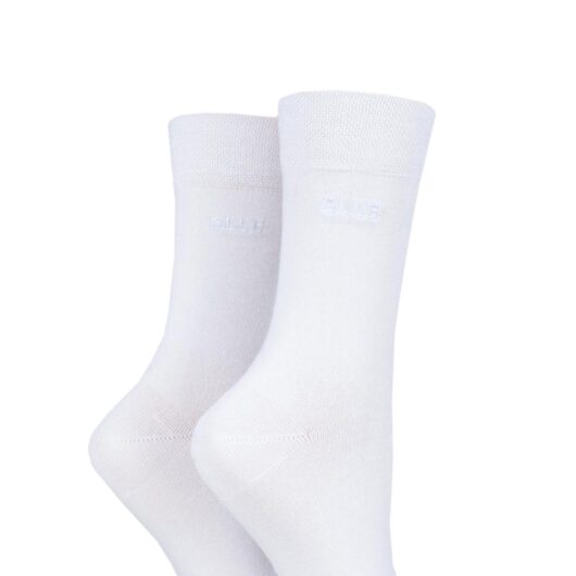 2 Pair White Plain Bamboo Fibre Socks Ladies 4-8 Ladies - Elle