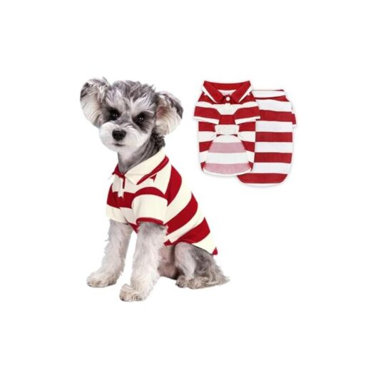 CSPARKV 27x17x17cm Red Dog Shirts, Fashion Striped Cat Puppy T-Shirts Summer Breathable Beach T-Shirt Polo Short Sleeve Casual Pet Clothes for Small