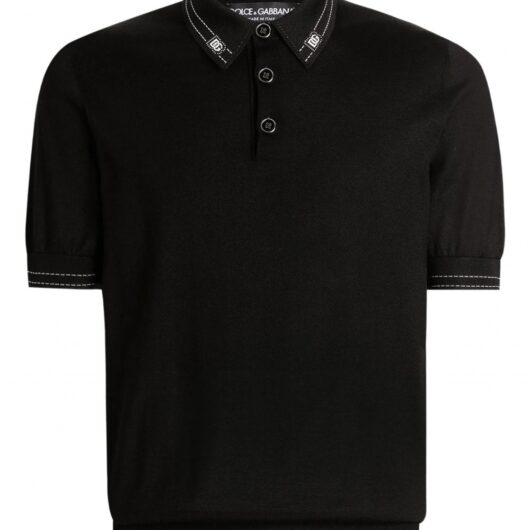 DOLCE & GABBANA COLLAR DETAIL KNITTED POLO Size: 52, colour: BLACK