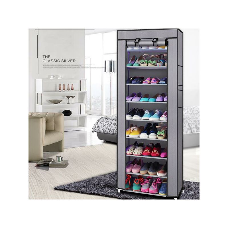 Dewdat - Fashionable Room-saving 9 Lattices Non-woven Fabric Shoe Rack Gray