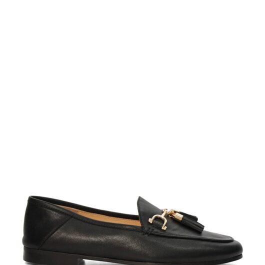 Dune London Leather Flat Loafers Black
