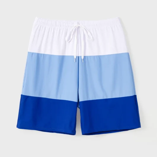 Family Matching Color Block Drawstring Swim Trunks or Floral Ruched One-Piece Swimsuit