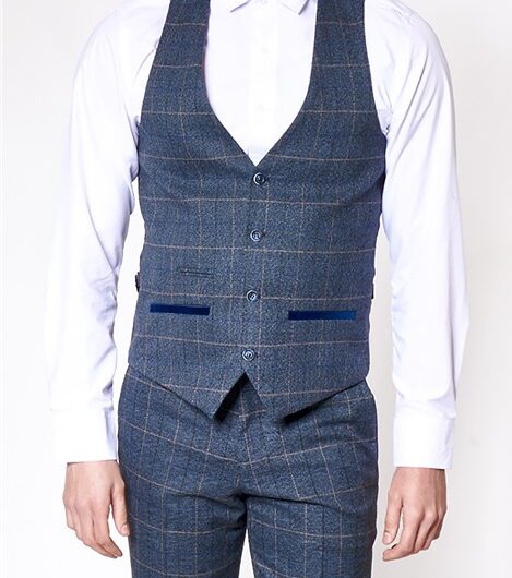 Marc Darcy Tailored Fit Scott Blue Waistcoat
