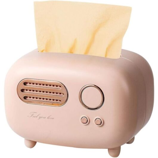 Memkey - Rectangular Retro Tissue Box Radio Model Tissue Box Practical and Fashionable for Office Kitchen Living Room Pink