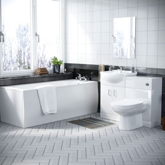 Nes Home - Ellen 1700mm Bath, wc Unit, Back To Wall Toilet, Vanity Basin Unit, Mono and Bath Mixer Taps & Wastes White