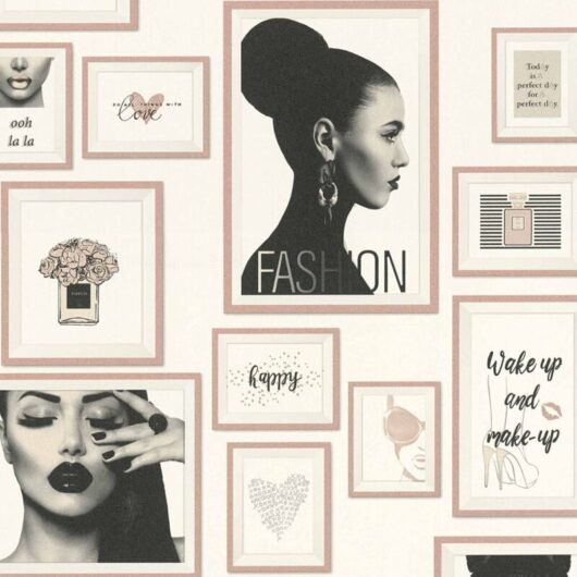 Vinyl Wallpaper Cream Pink Fashion Gallery Wall Print Rose Gold Glitter Modern